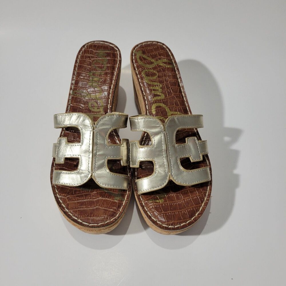 Sam Edelman Gold  Wedge Platform Sandals Sz 10.5 M